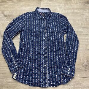 Ariat Shirt Button Down Print Womens Small Blue Equestrian Horsebit Top Western